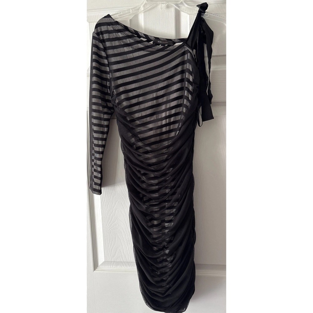 bcbg maxazria Mesh dress black white overlay sheer one shoulder Women‎ M Bodycon